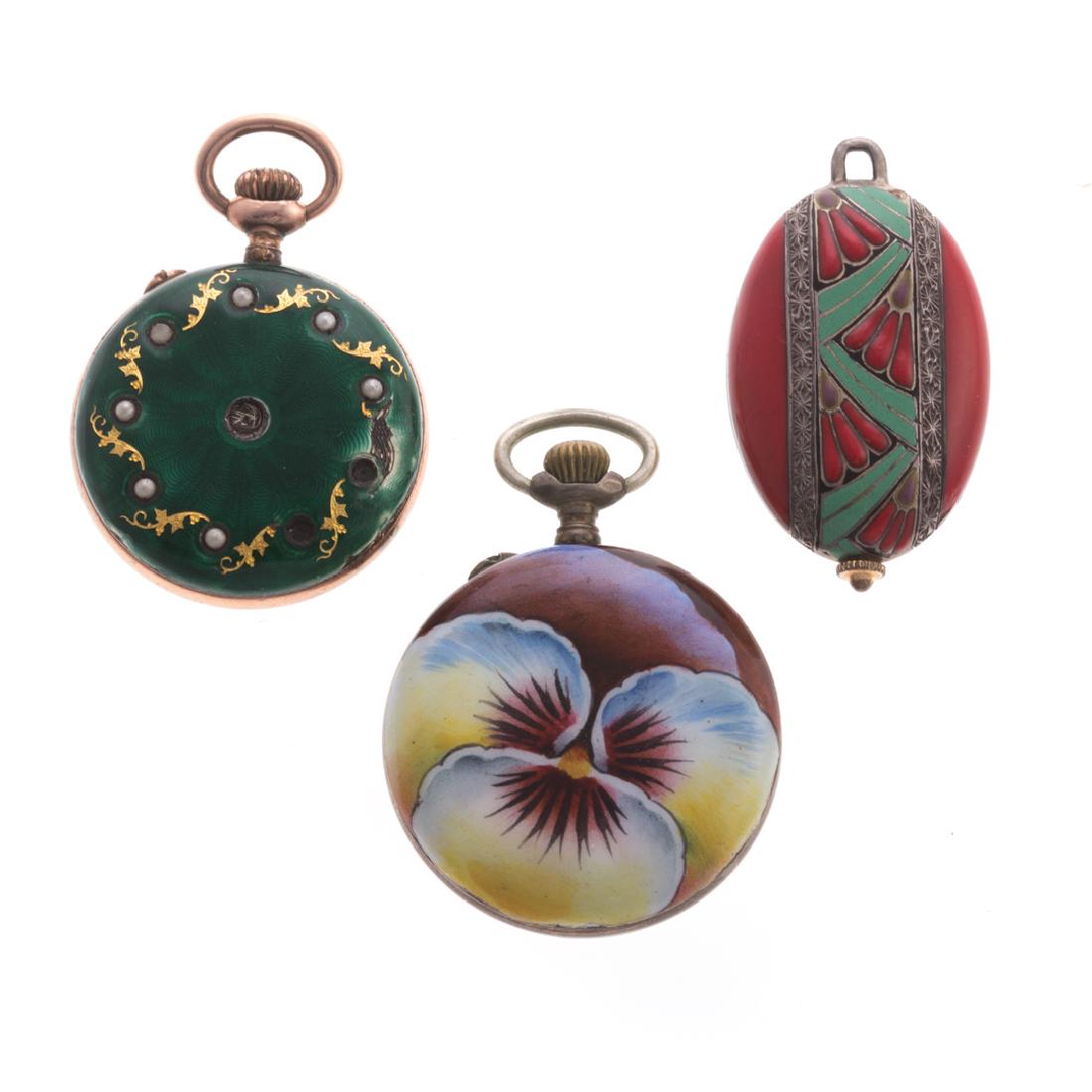 A Trio of Lady's Enamel Pocket Watches (1 of 3)