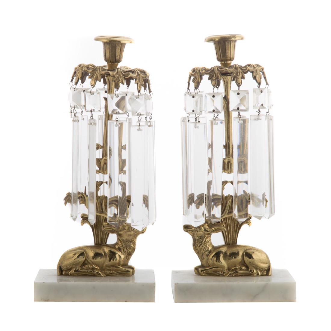 Pair American Classical brass & marble girandoles (1 of 3)