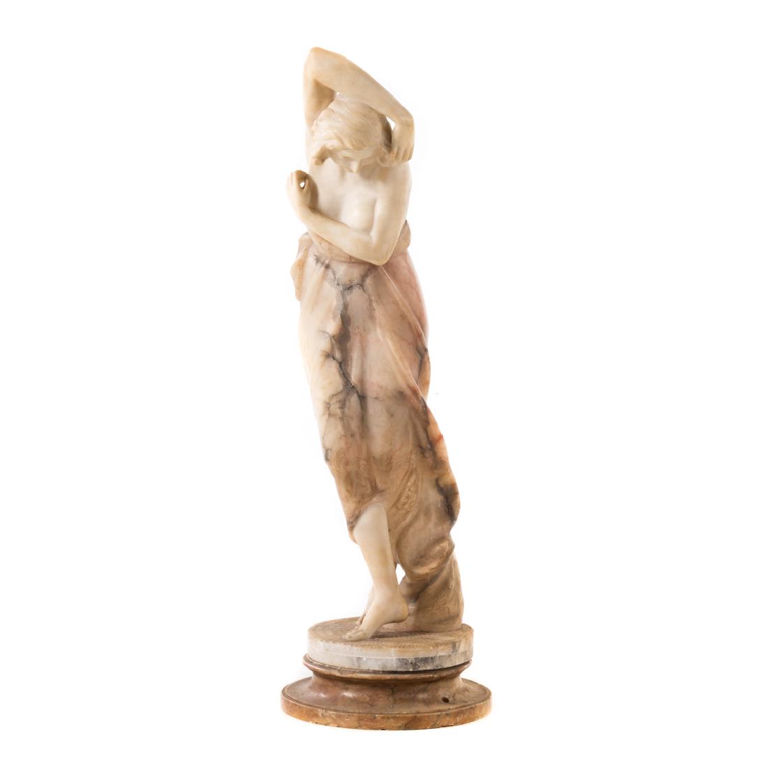 Italian carved Grande Tour stone figure: late 19th century; carved alabaster and marble figure of a nymph, with removable base marked "Made in Italy," figure - 28 in. H.