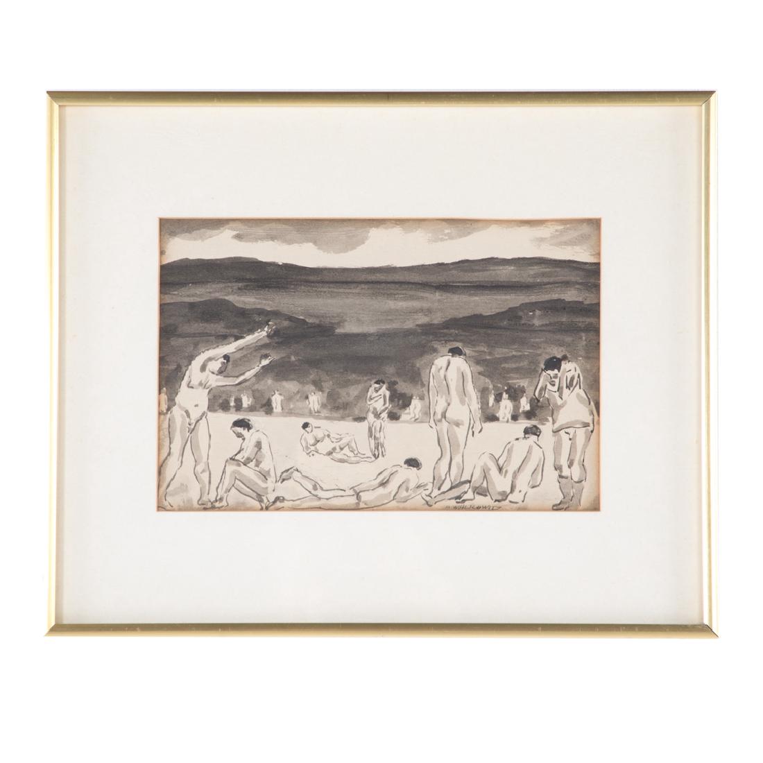 Abraham Walkowitz. Beach Scene, brush and ink (1 of 3)