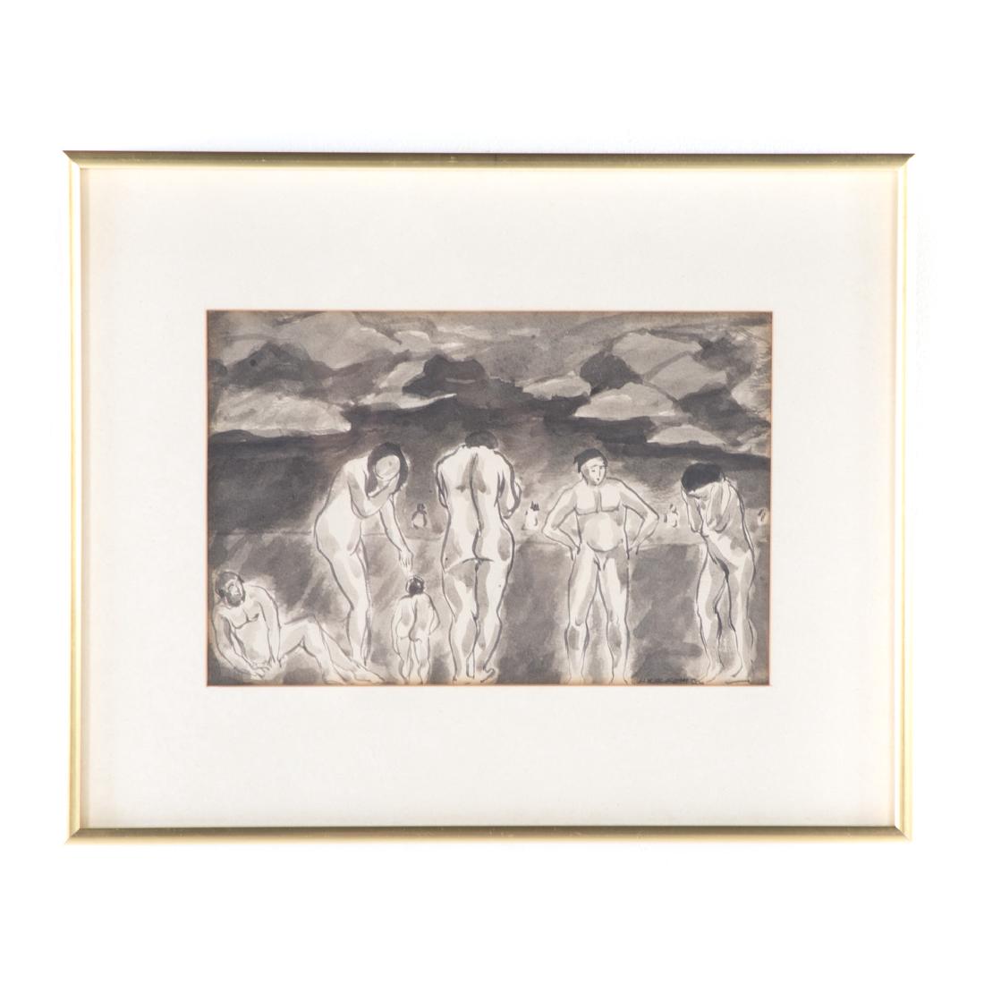 Abraham Walkowitz. Figures on Beach, brush and ink (1 of 3)