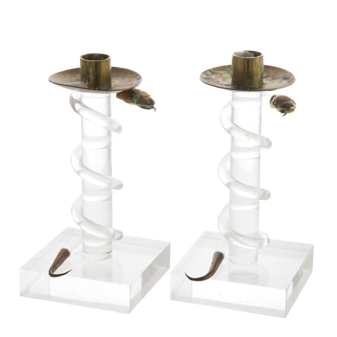 Pair Alessandro Albrizzi lucite candlesticks (1 of 2)