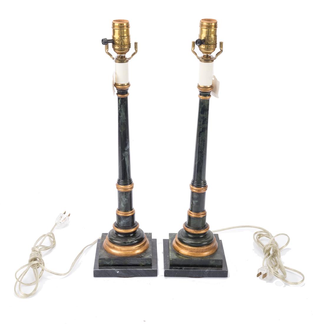 Pair faux marble painted columnar table lamps (1 of 2)