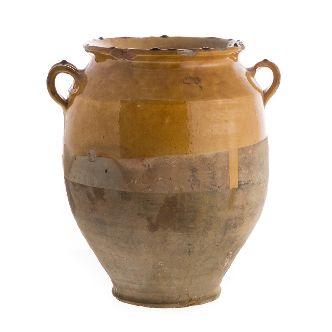 French partial glazed ceramic olive pot (1 of 4)