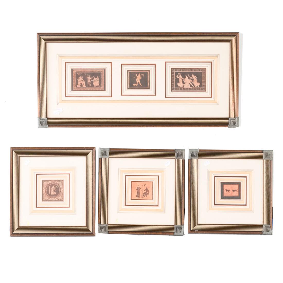 Group of 6 prints of Greek pottery motifs, framed (1 of 5)