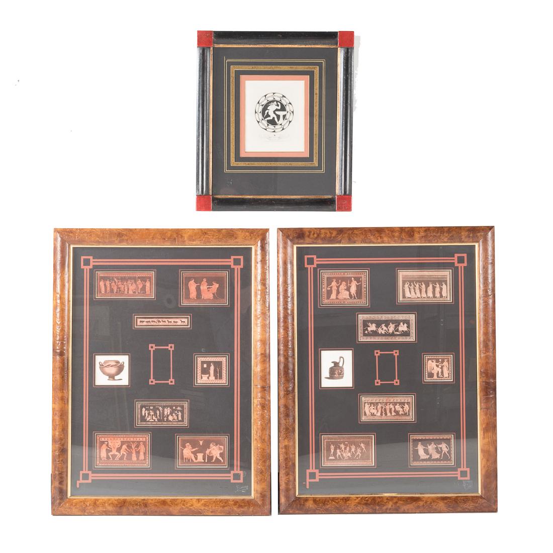 Group of 15 prints of Greek pottery motifs, framed (1 of 2)