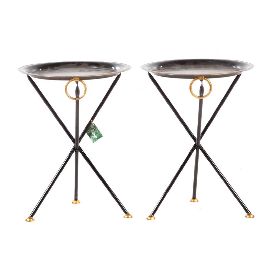 Pr Italian ebonized and gilt toleware side tables (1 of 4)