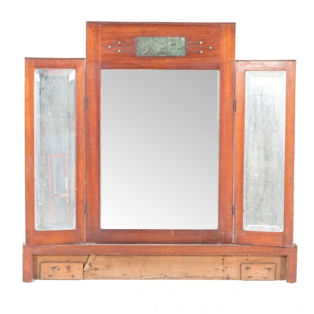 Art Deco mahogany bronze inlaid vanity mirror (1 of 2)