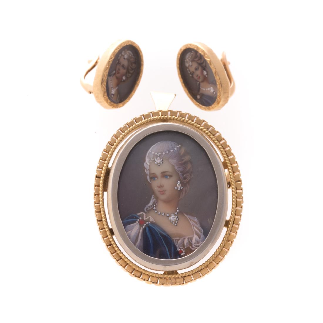 A 18K Hand-Painted Portrait Earring & Pendant Set (1 of 6)