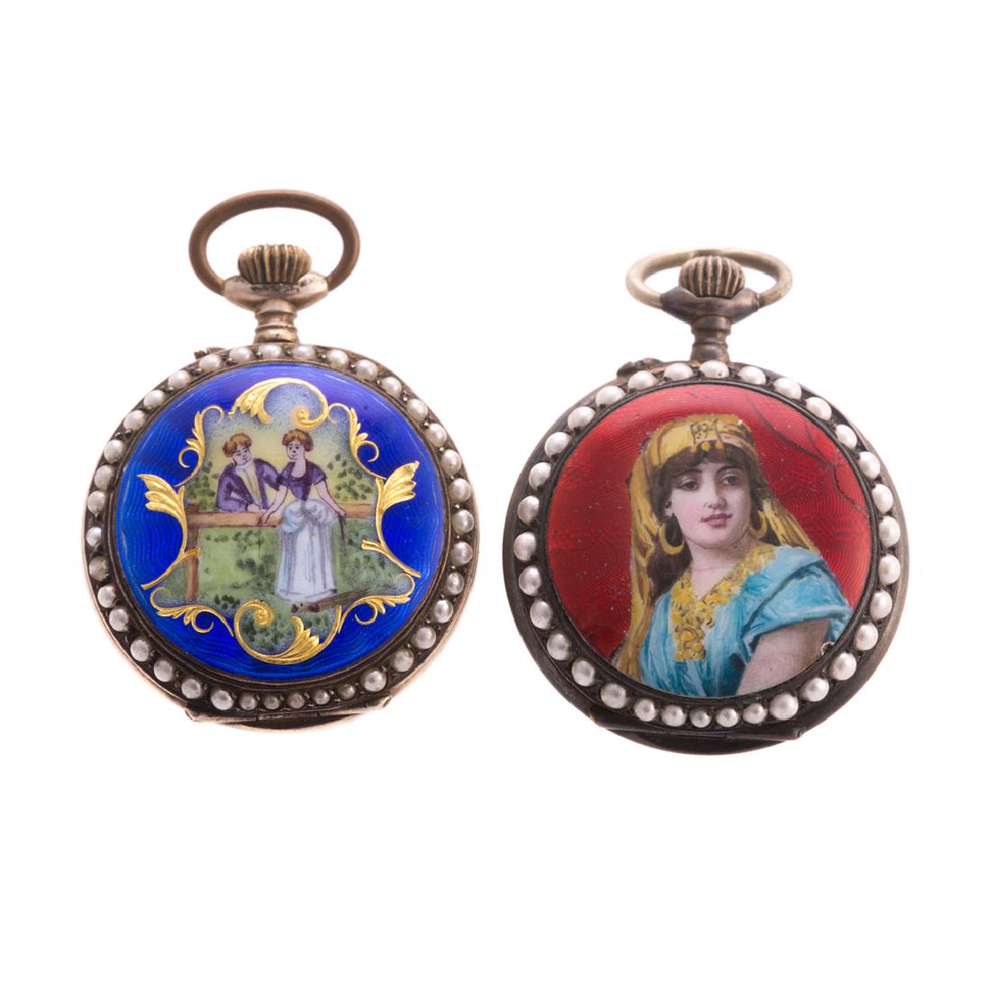 A Pair of Lady's Enamel Pendant Watches (1 of 5)