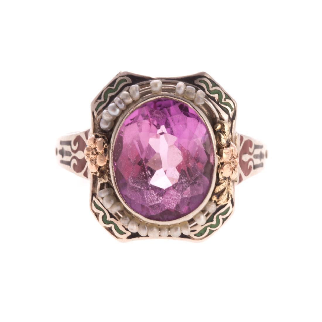 A Lady's 14K Art Deco Enamel & Seed Pearl Ring (1 of 4)