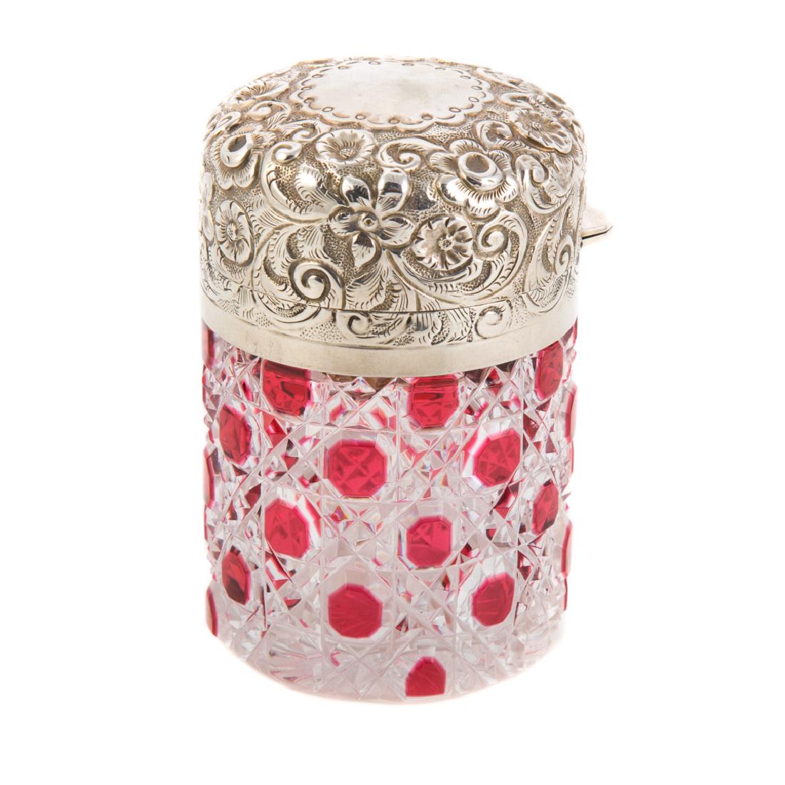 Cut glass and sterling silver scent flask (1 of 4)