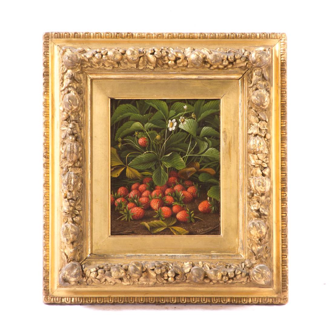 Levi Wells Prentice. Strawberries, oil on canvas: (American, 1851-1935). Signed "L.W. Prentice" lr, 10 x 8 in., framed