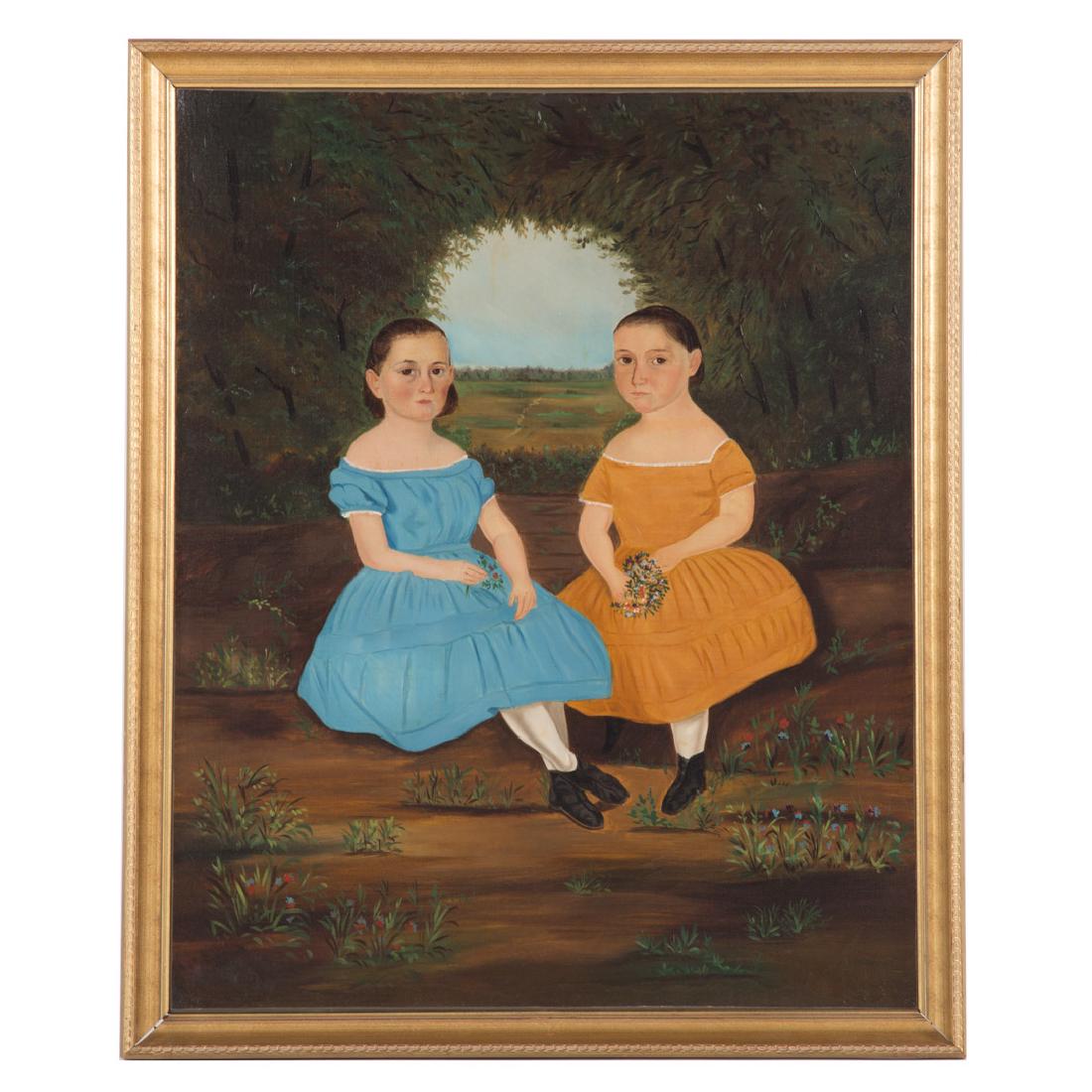 American School, 19th c. Portrait of Two Sisters (1 of 3)