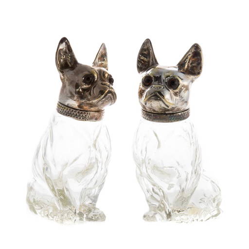 Pair Of Austrian French Bulldog Liquor Decanters