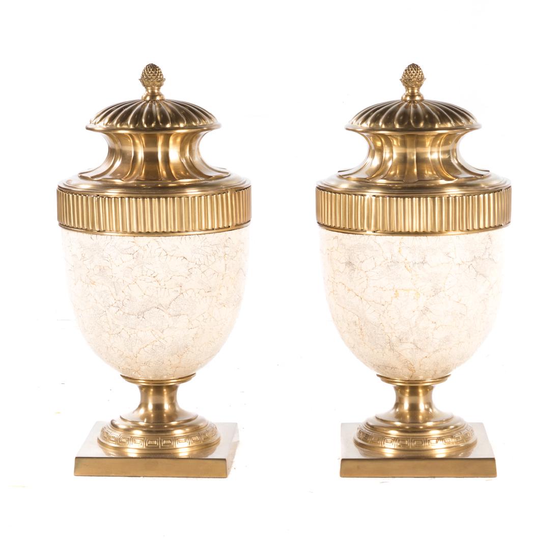 Pair classical style bronze and composite urns (1 of 5)