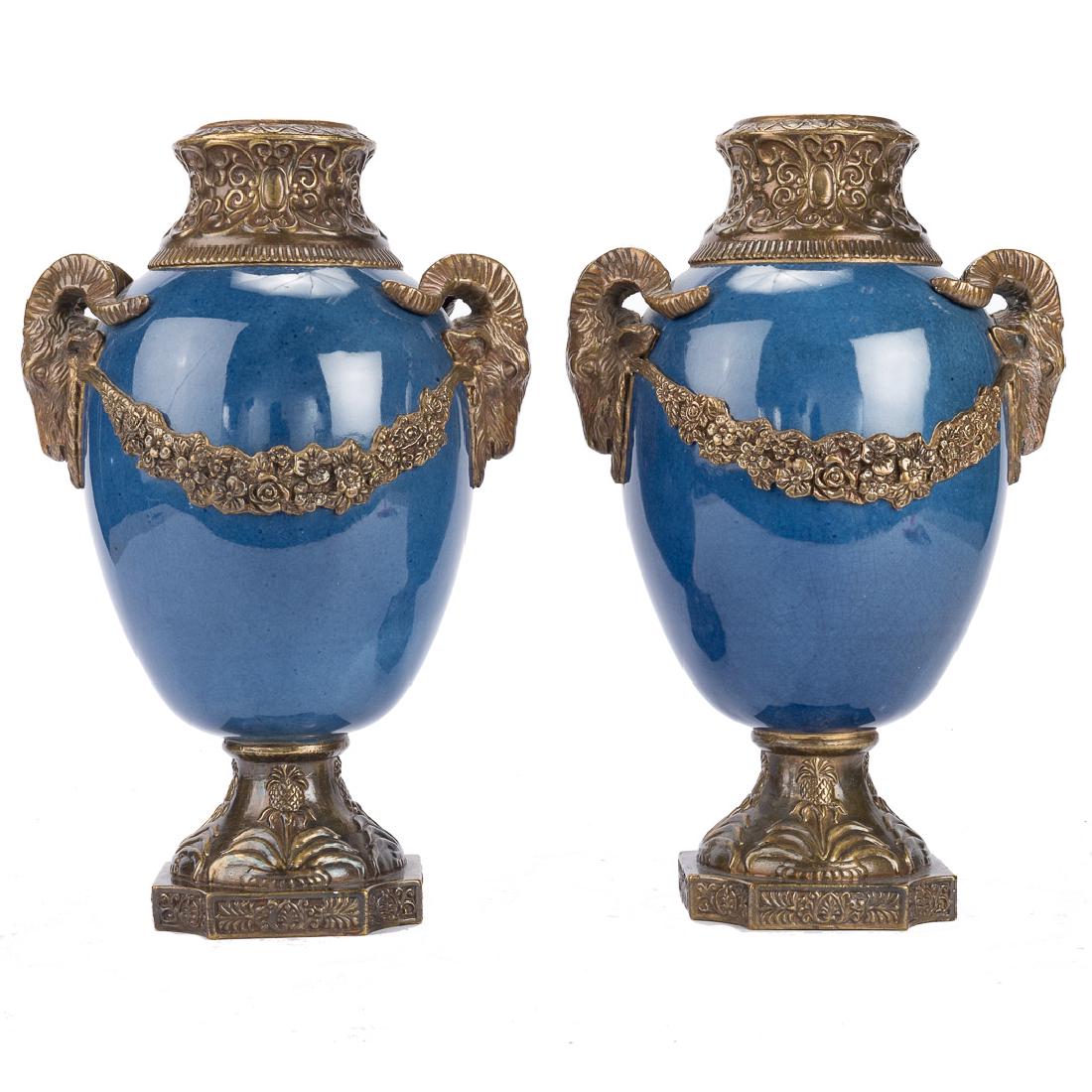 Pair Chinese monochrome style gilt mounted vases (1 of 6)
