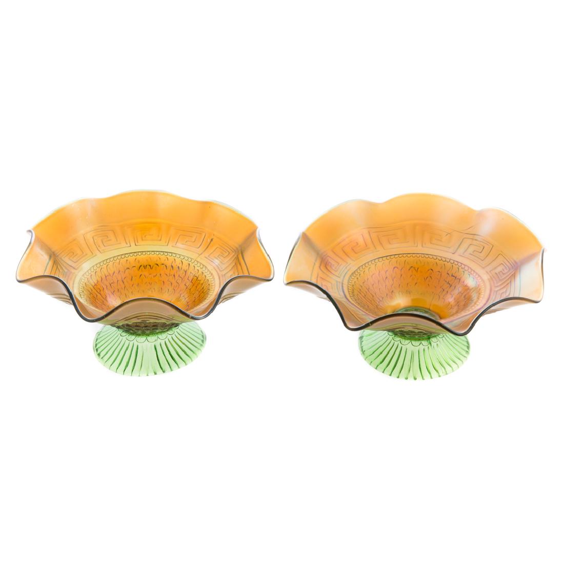 Pair of Northwood iridescent glass compotes (1 of 4)