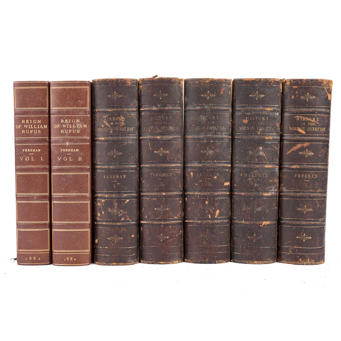 Freeman. History of the Norman Conquest of England: 5 vols. in leather and marble boards, 1870, and a 2 volume set Freeman - The Reign of William Rufus, leather and cloth, 1882
