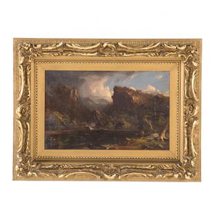 Charles Baker. "Indian Pass-Adirondacks, NY," oil: (American, 1844-1906). Oil on canvas, signed, titled, and dated 1860 on verso, 12 1/2 x 19 3/4 in., framed