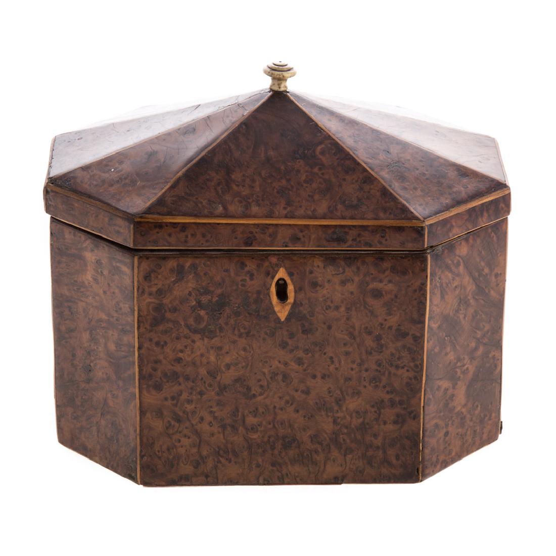 Regency bird's-eye maple shaped tea caddy (1 of 3)