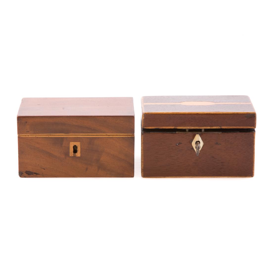 Two George IV mahogany miniature tea caddies (1 of 6)