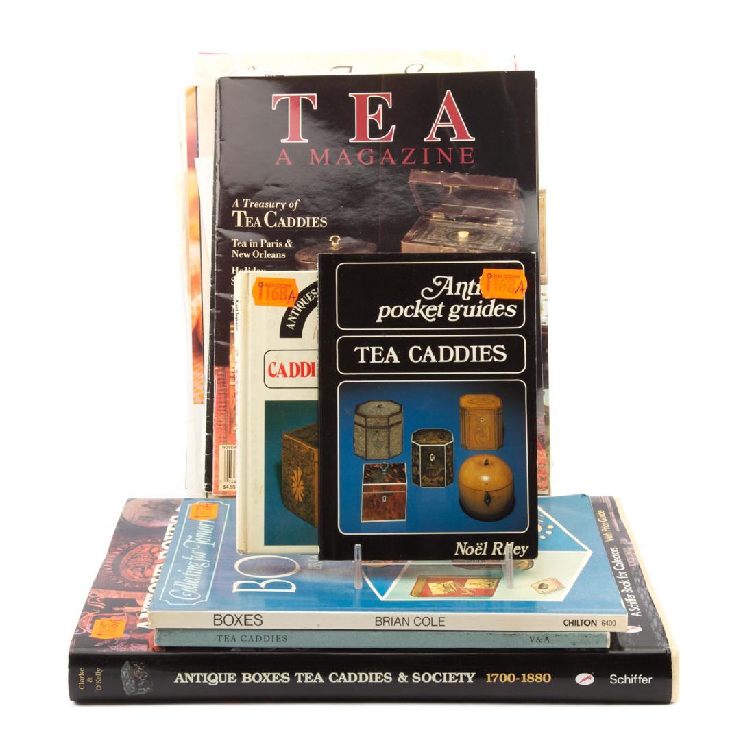 Assorted books and ephemera on tea caddies (1 of 2)