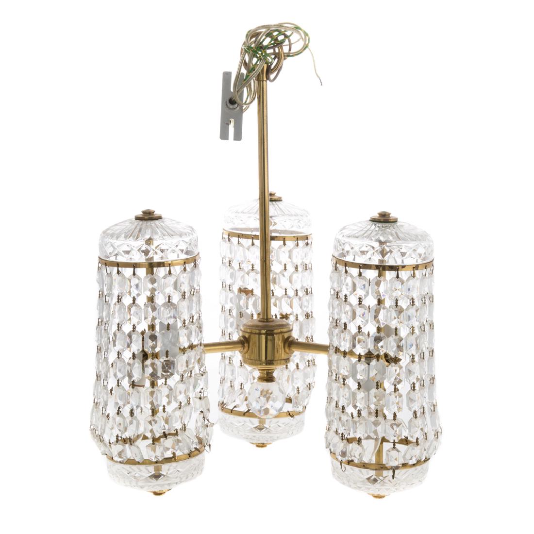 Crystal and brass three-light chandelier (1 of 3)