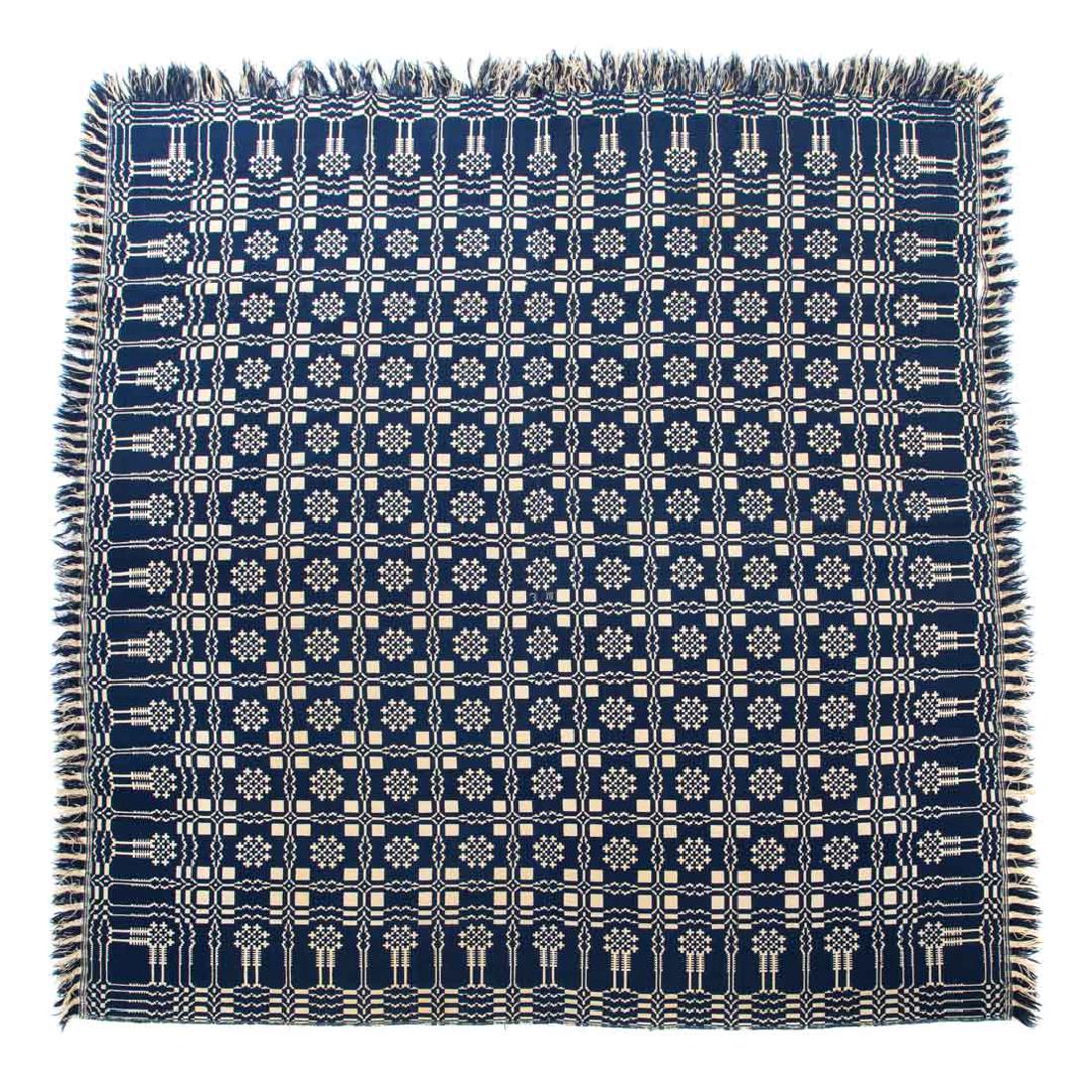 American blue and white jacquard coverlet (1 of 8)