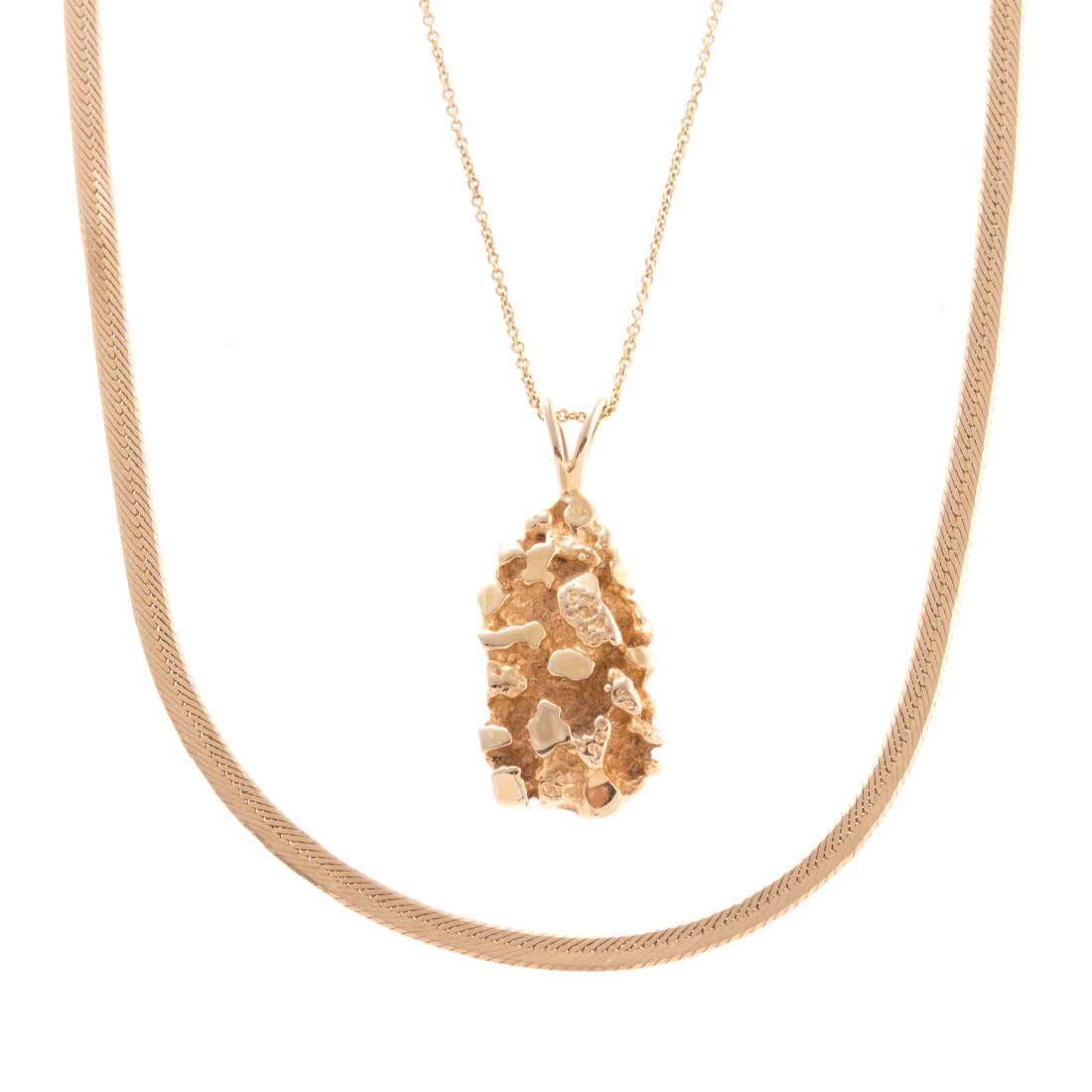An Italian Chain and Gold Nugget Pendant in 14K (1 of 5)