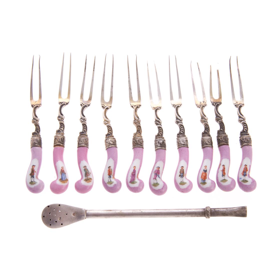 Continental silver & porcelaine fruit forks (1 of 4)