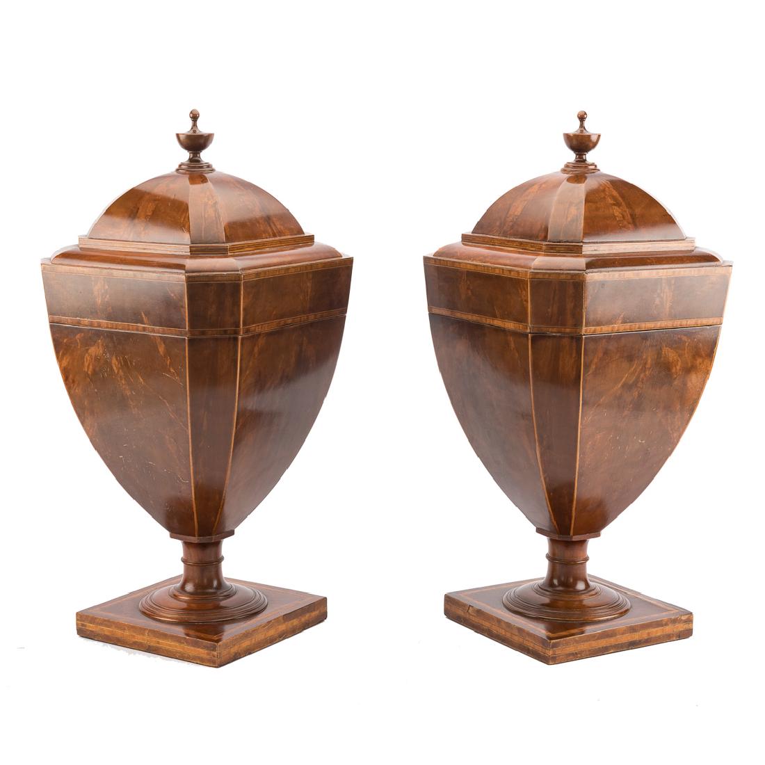 Pair Regency inlaid mahogany knife urns (1 of 6)