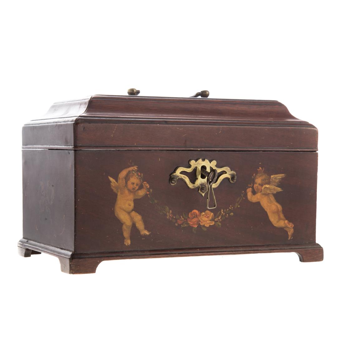 George III painted mahogany tea caddy (1 of 4)