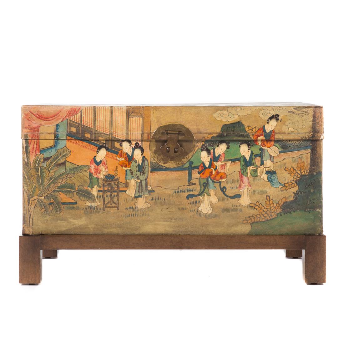 Chinese painted pig skin dowry chest (1 of 5)