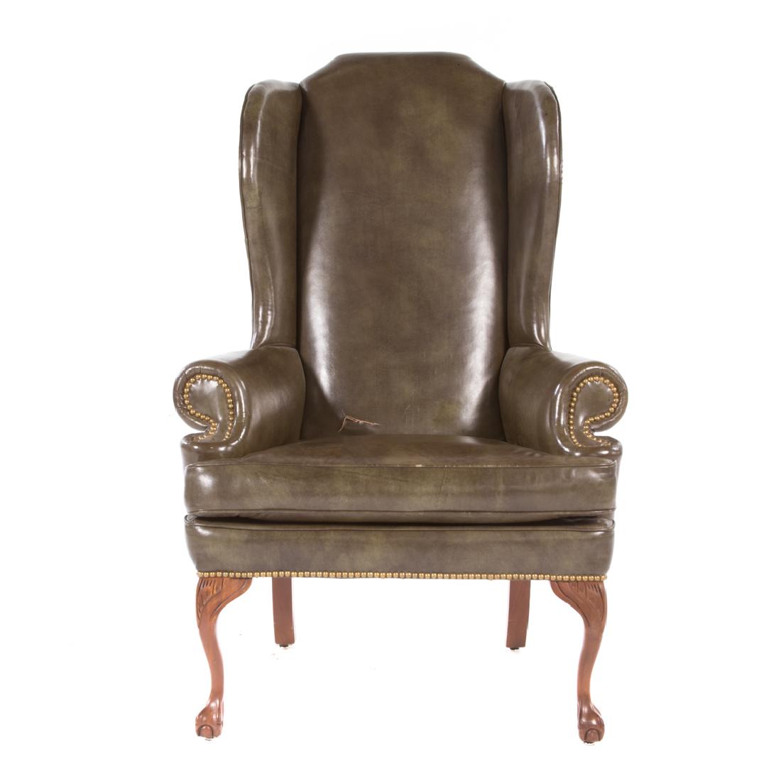 George III style leather upholstered wing chair (1 of 5)