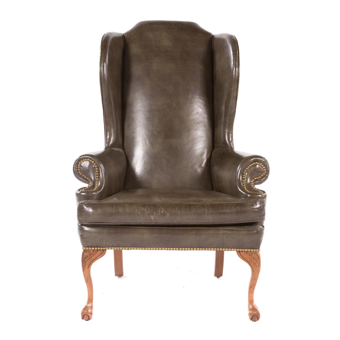 George III style leather upholstered wing chair (1 of 5)