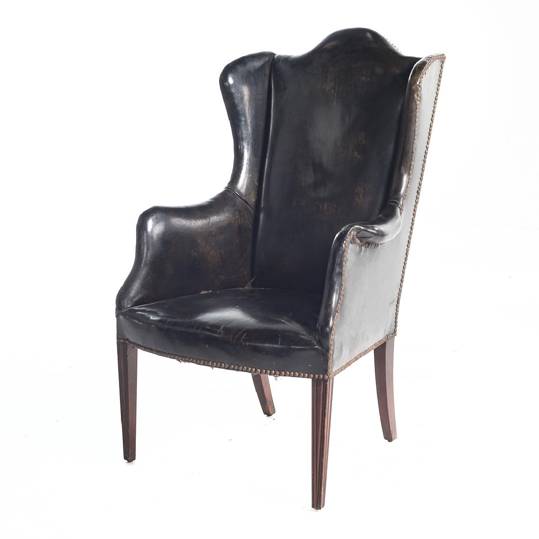 Federal style leather upholstered wing chair (1 of 5)