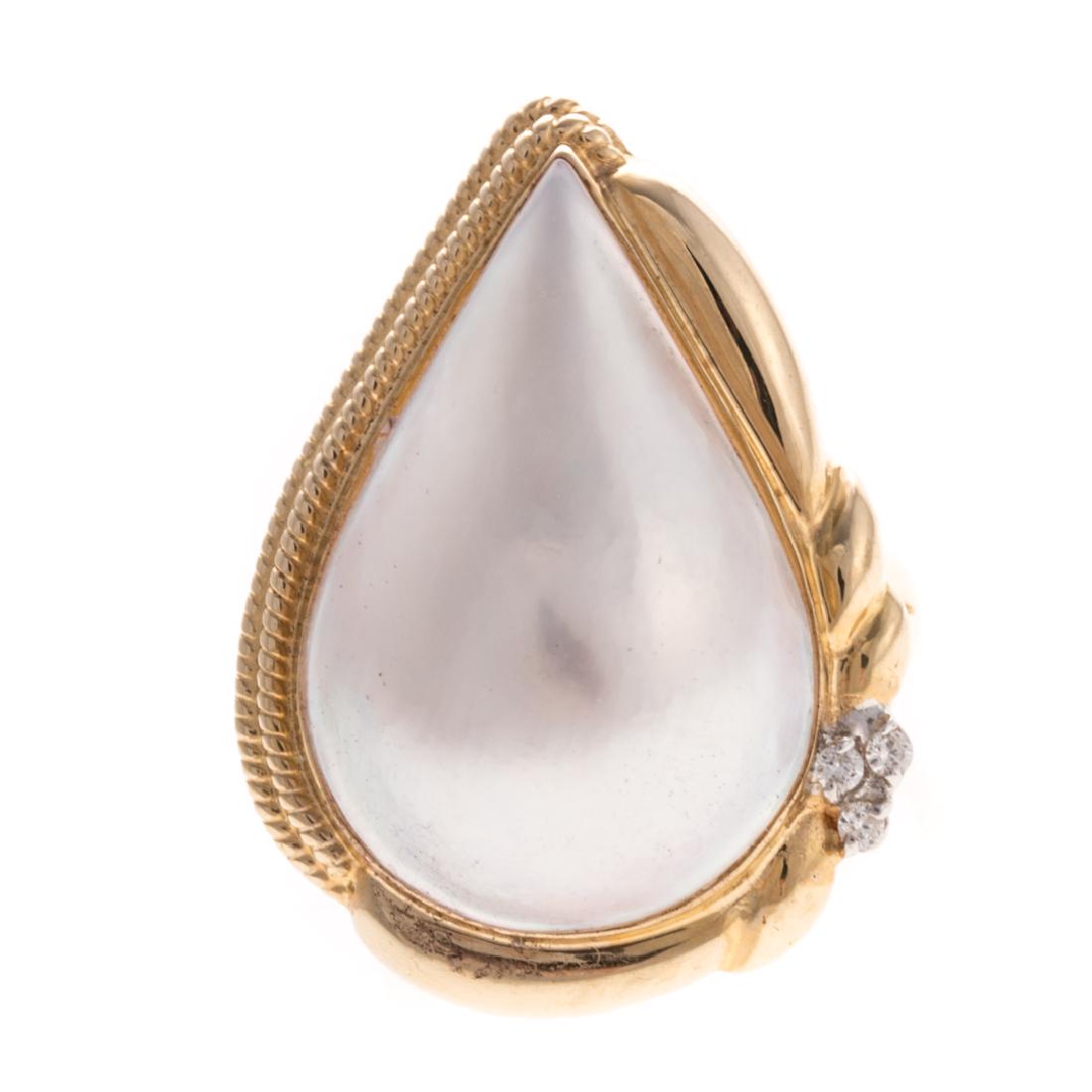 A Lady's 14K Mabe Pearl & Diamond Ring (1 of 5)