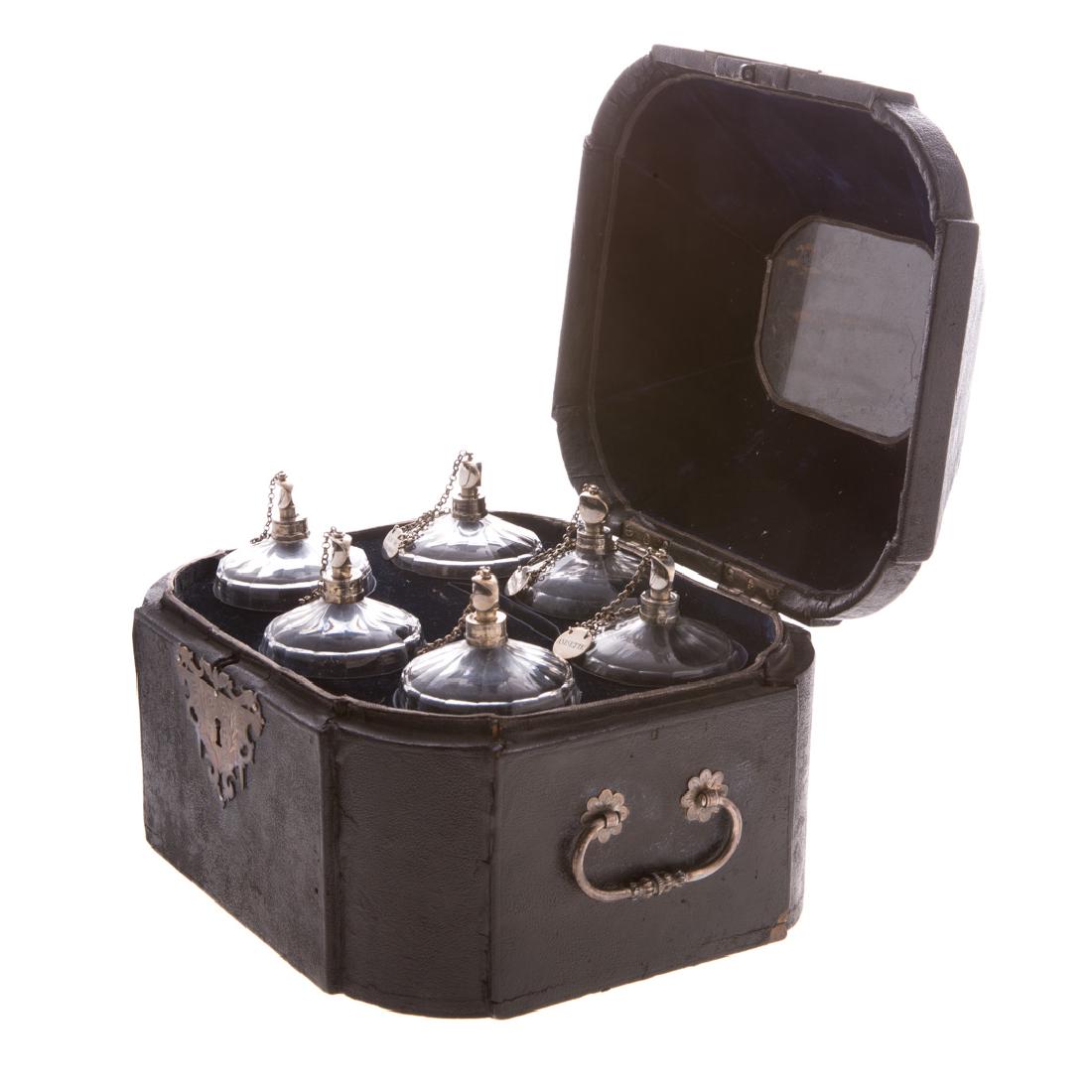 French silver-mounted crystal scent set (1 of 6)