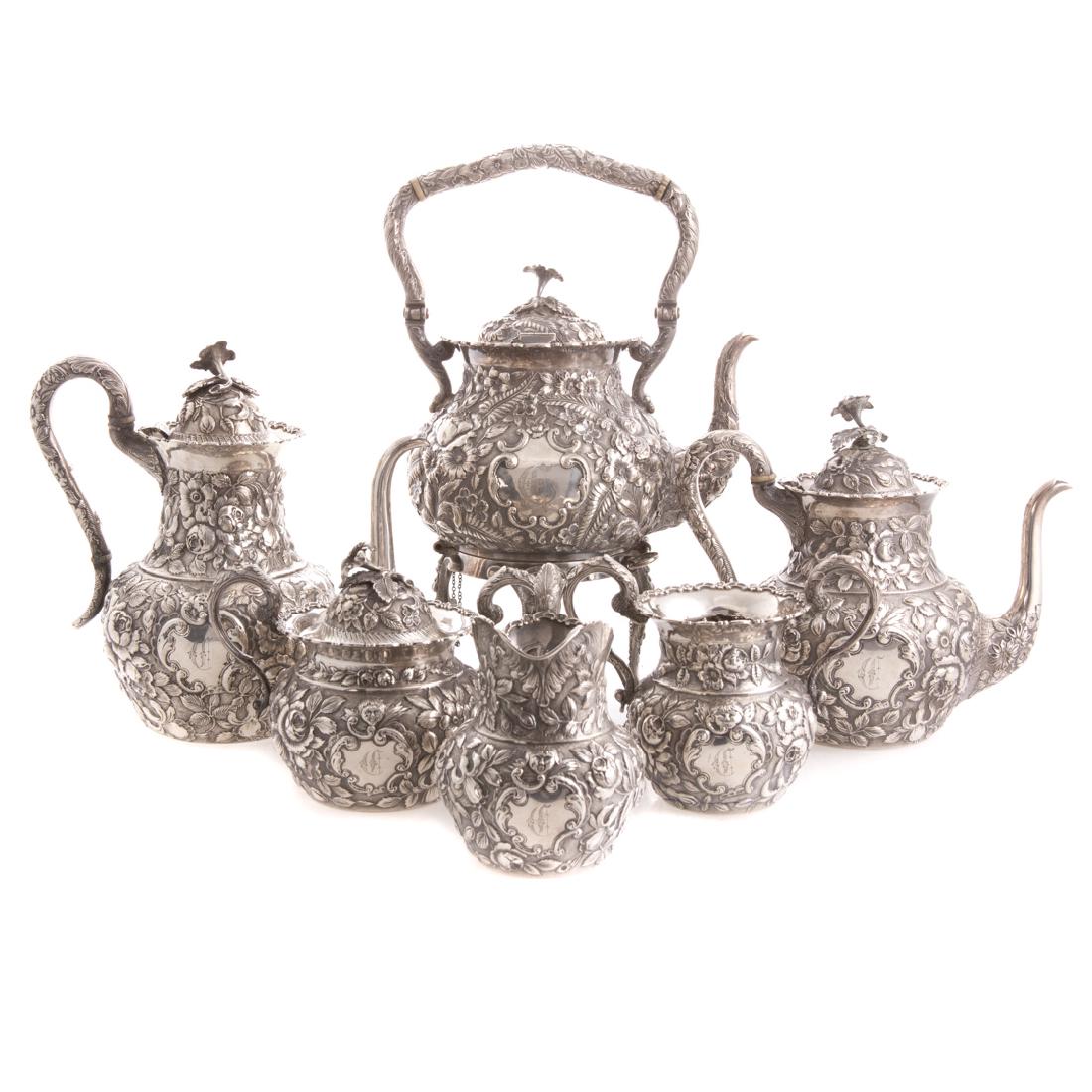 Quality repousse sterling 6-pc coffee/tea service (1 of 9)