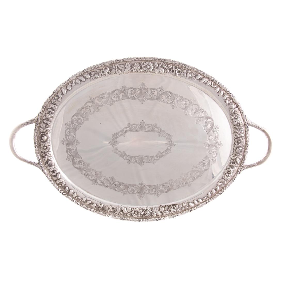 Kirk sterling silver waiter tray in Repousse (1 of 6)