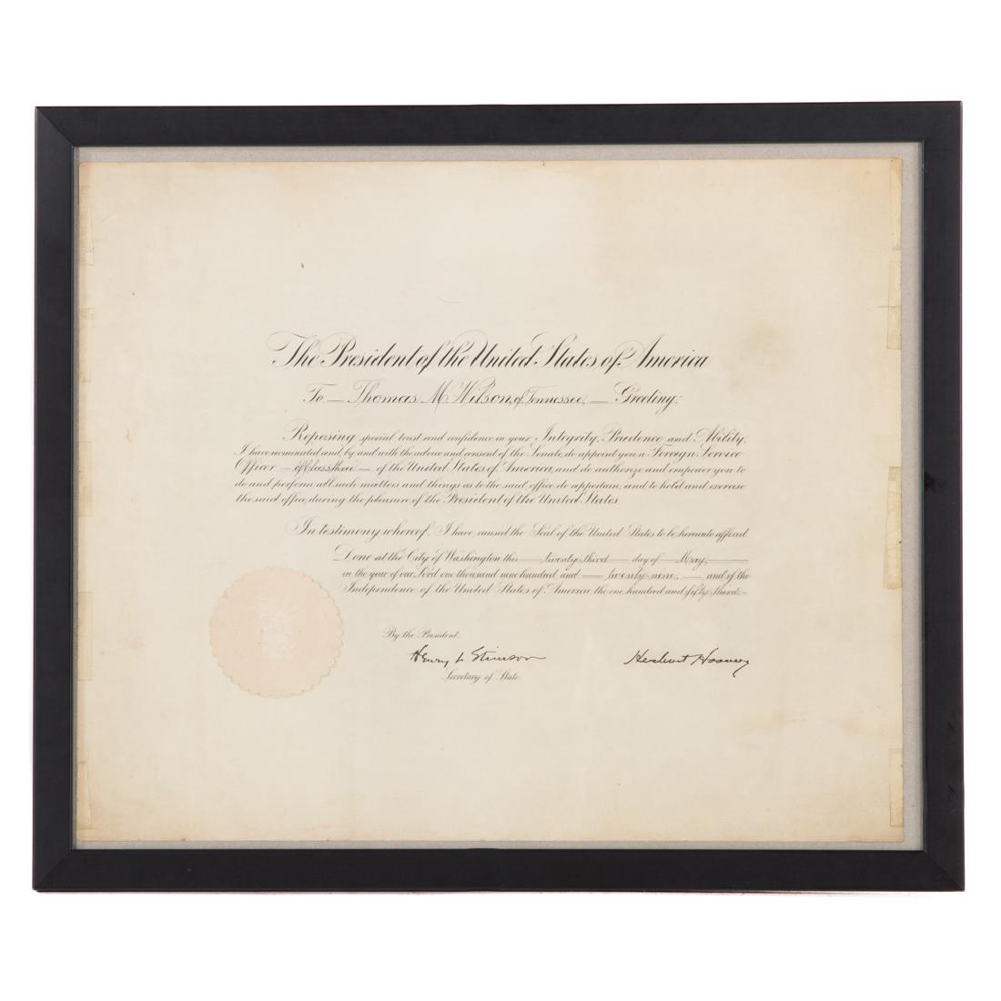 Hoover/Stimson signed document (1 of 3)