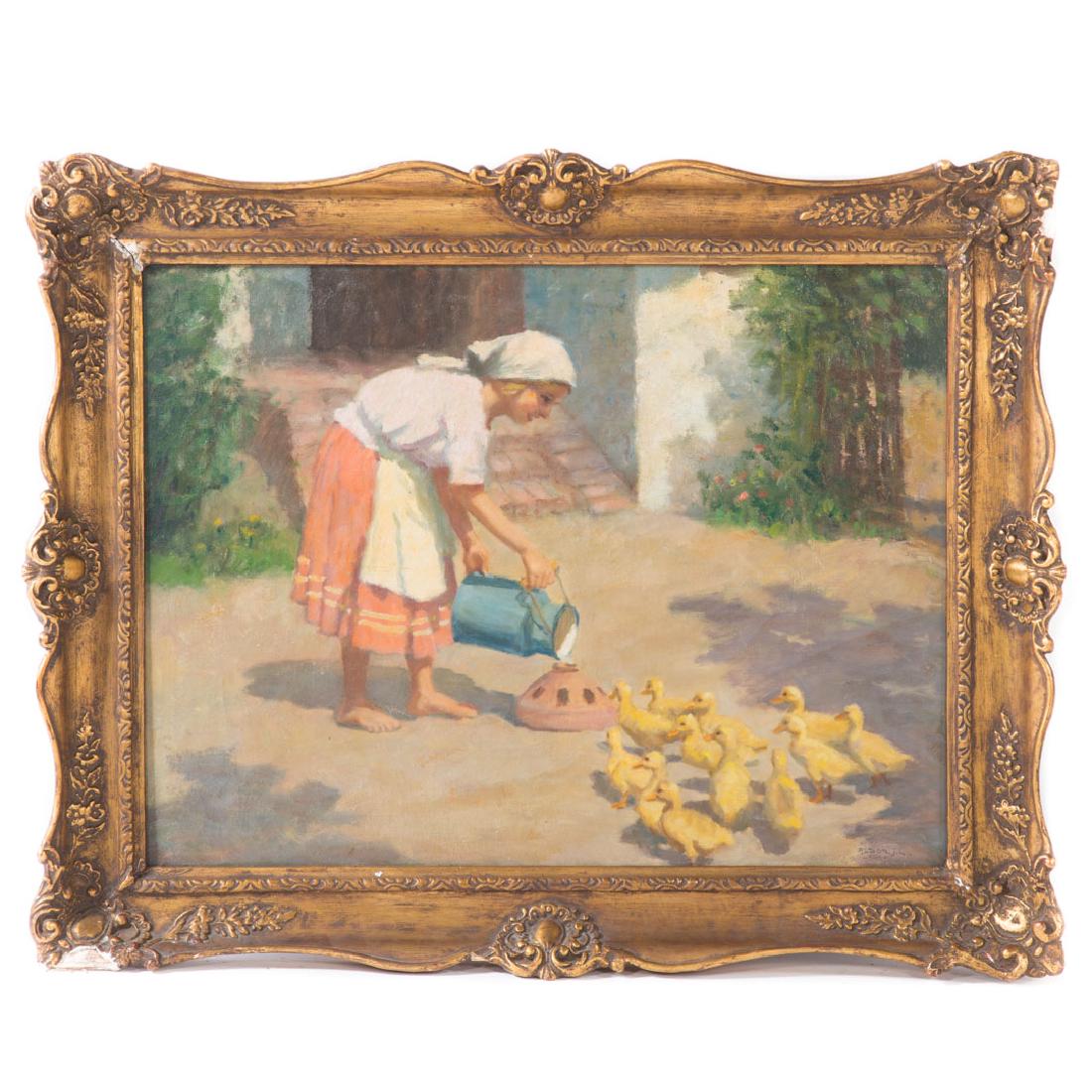 Janos Laszlo Aldor. "Feeding Time," oil on canvas (1 of 3)