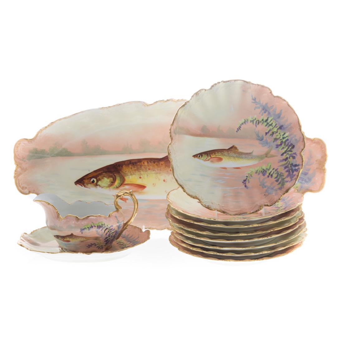 Limoges painted porcelain 11-piece fish set (1 of 7)