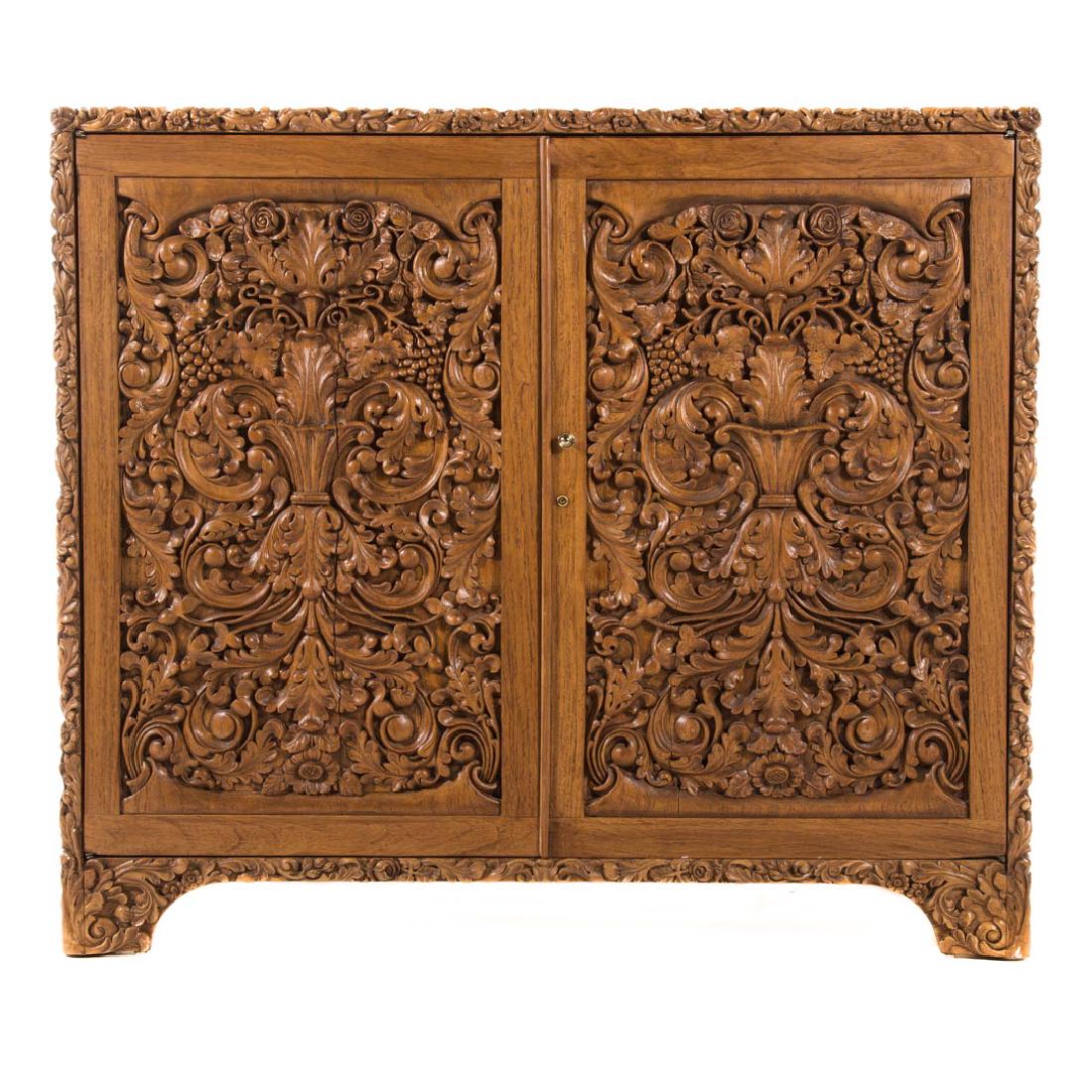 Chinese carved teakwood desk (1 of 7)