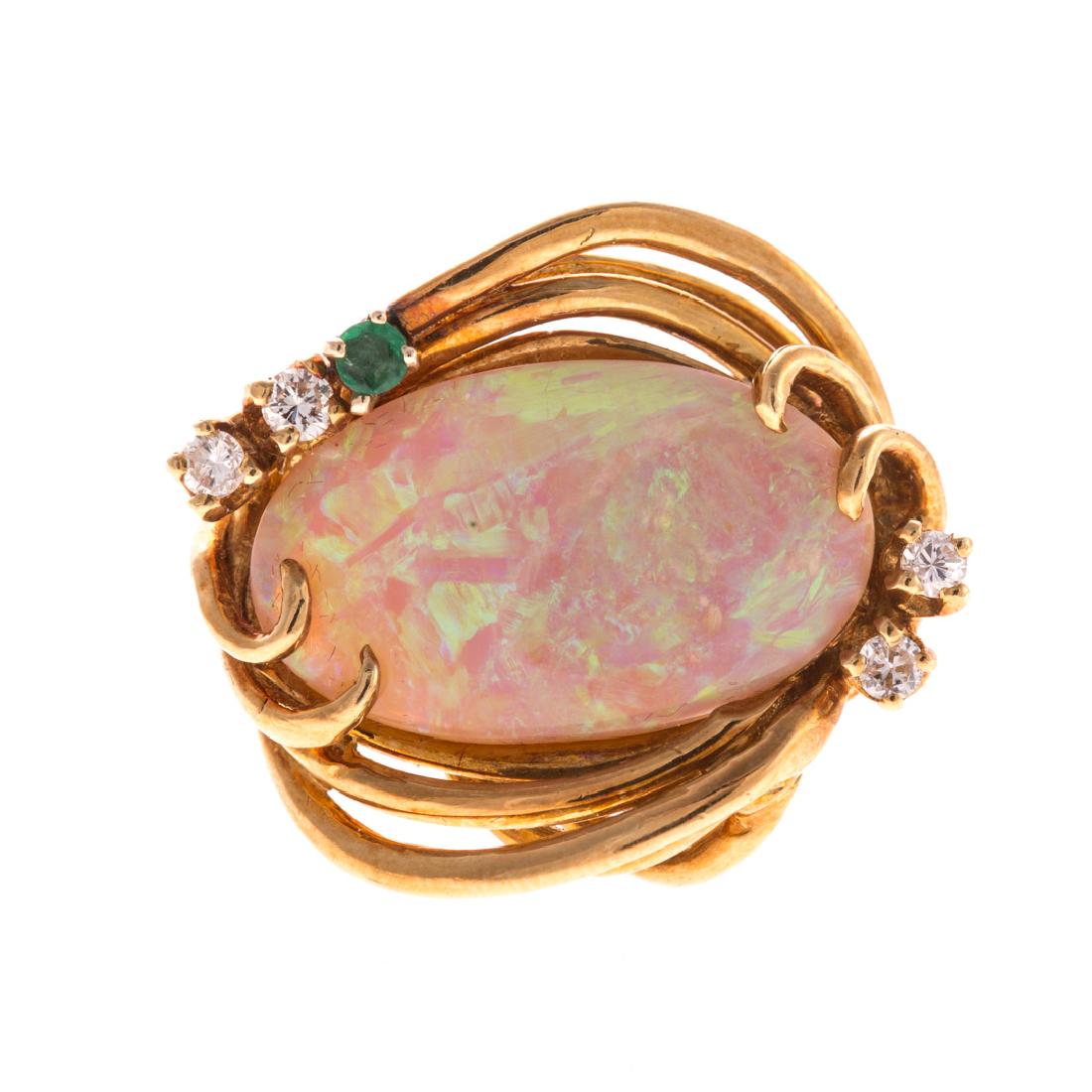 An 18K Opal, Emerald and Diamond Ring (1 of 4)