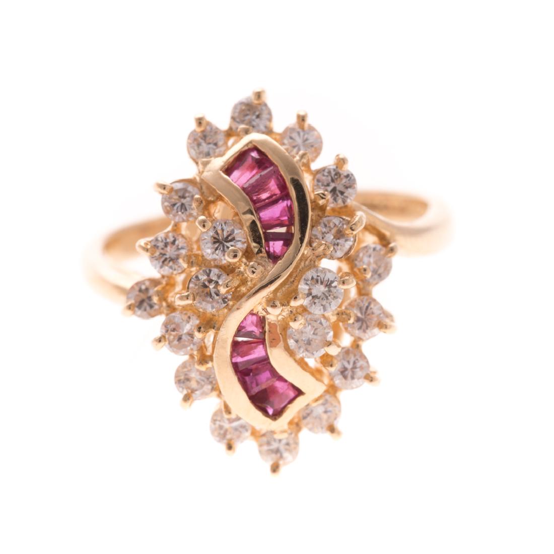 A Lady's 14K Ruby & Diamond Ribbon Ring (1 of 4)