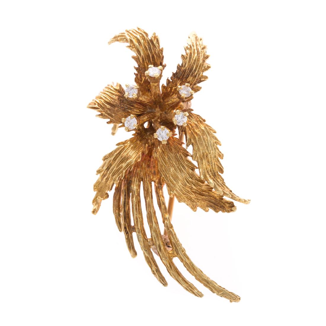 A Lady's 14K Flower Diamond Brooch (1 of 4)