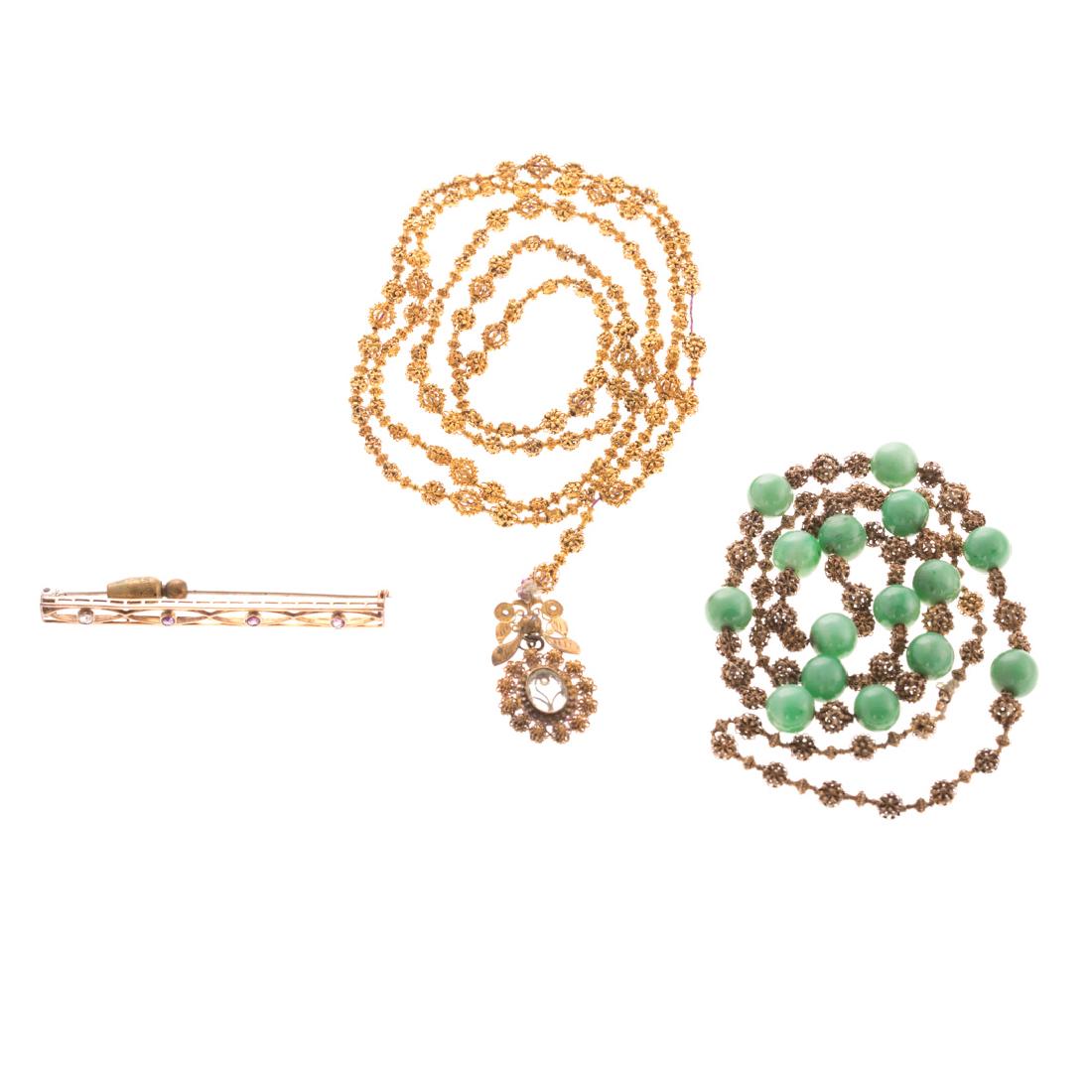 An Amethyst Bar Pin & Two Vintage Necklaces (1 of 4)