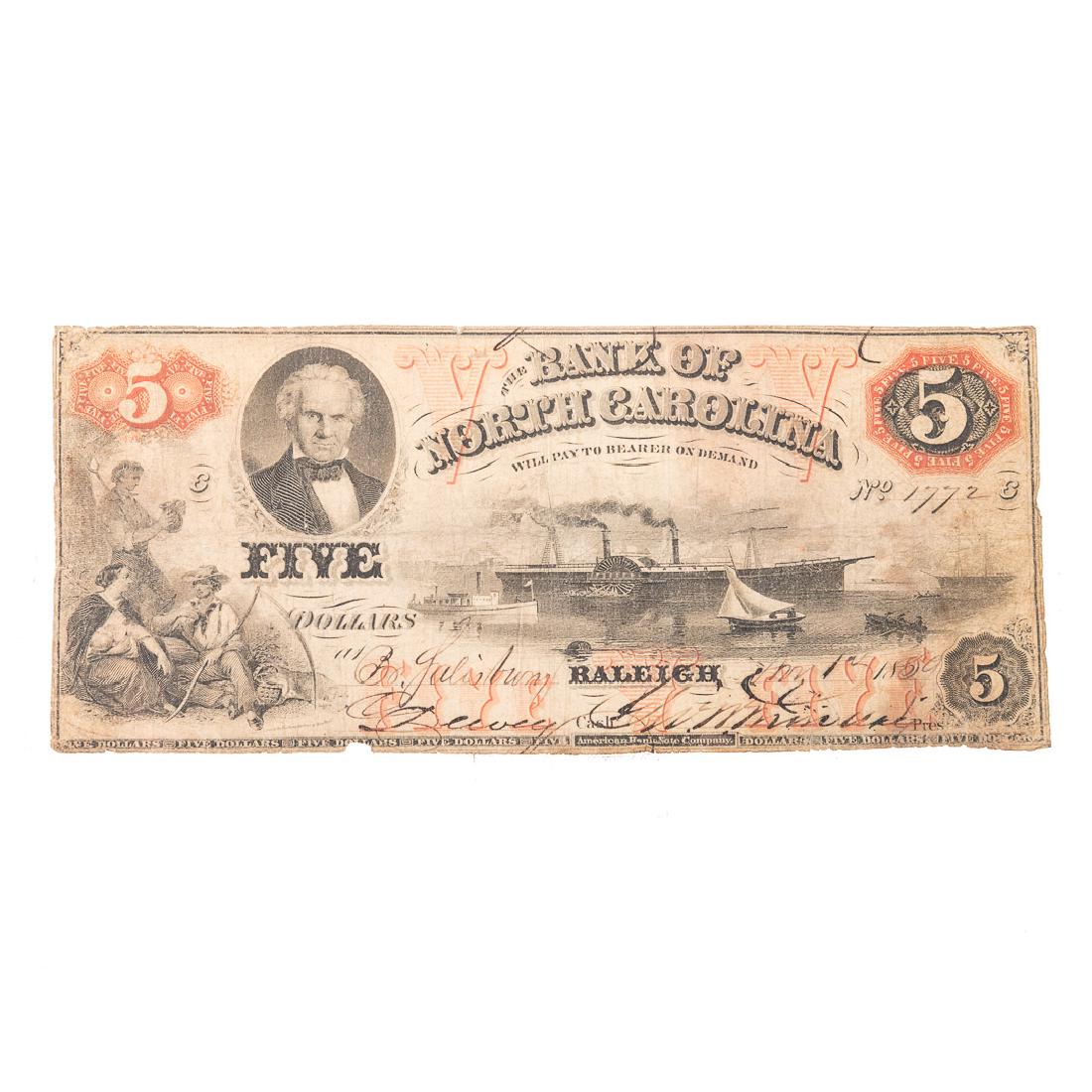 [US] $5 Bank of North Carolina, Raleigh 1859 (1 of 2)